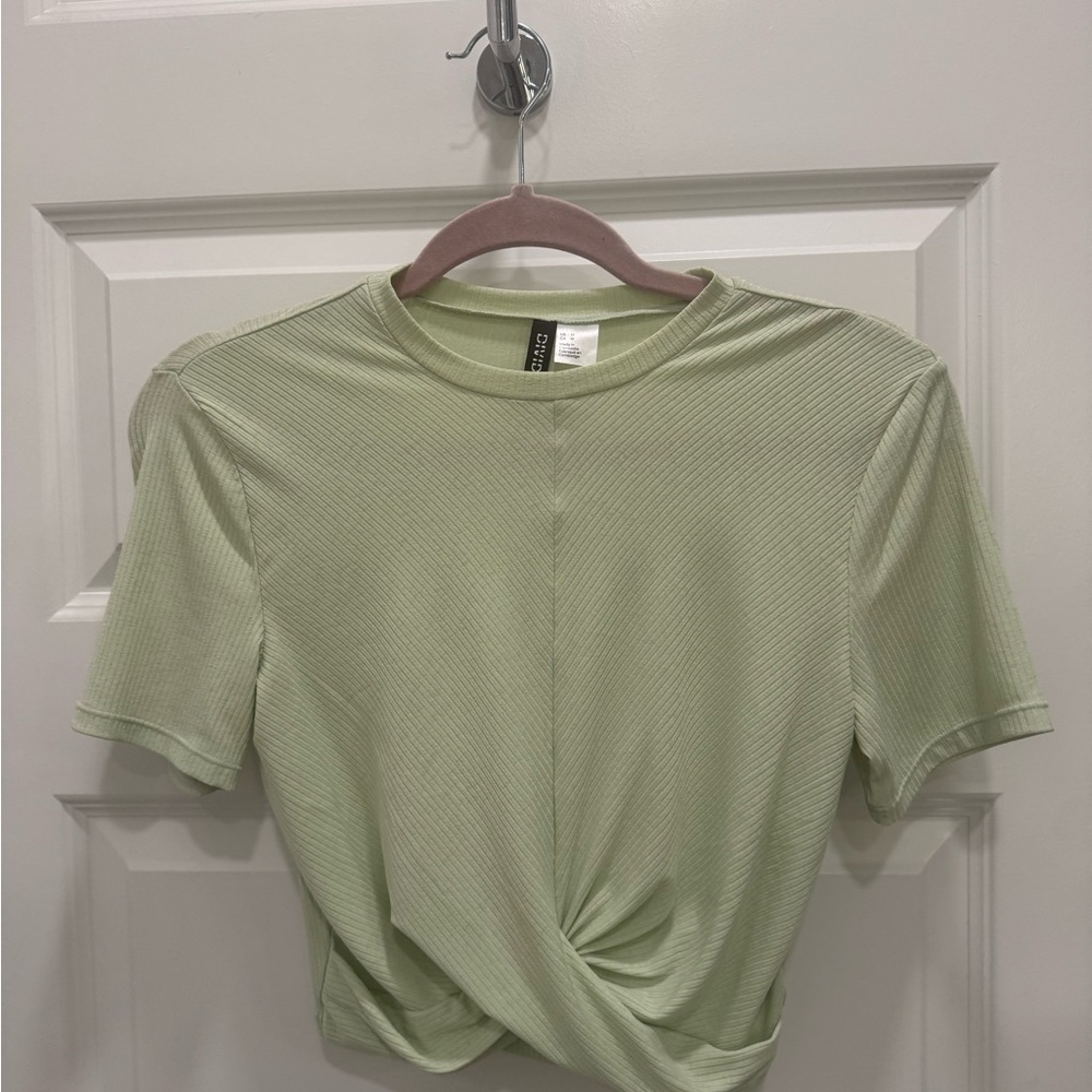 H&M Light Green Twist Front Tee